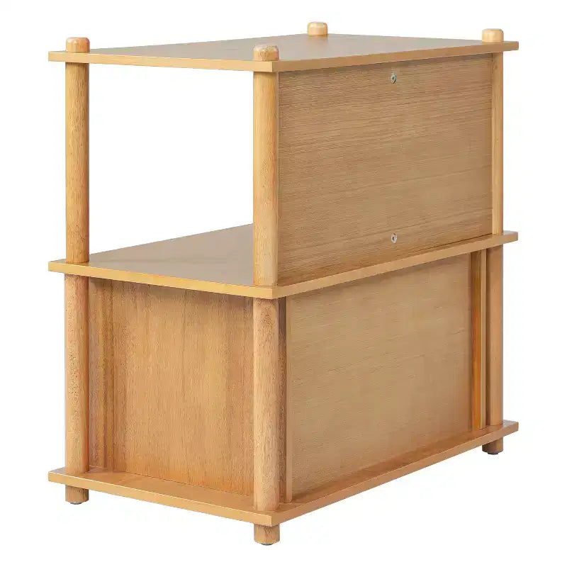 Modern Wood Nightstand with Storage Cabinet and Open Shelves