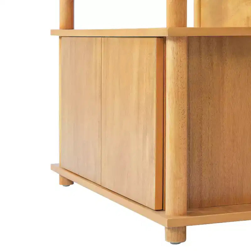 Modern Wood Nightstand with Storage Cabinet and Open Shelves