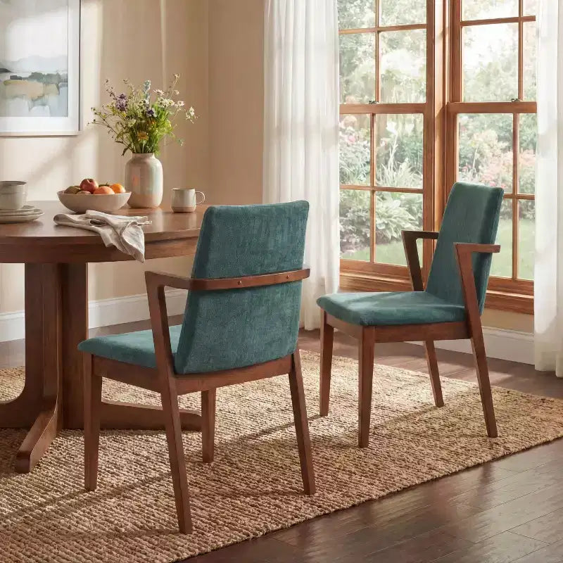 Modern Rubberwood Upholstered Dining Chairs with Backrest