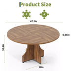 Table à manger ronde de 47" pour 4-6 personnes, table de cuisine circulaire en bois style ferme avec pied central, gain de place pour appartement
