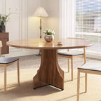 Table à manger ronde de 47" pour 4-6 personnes, table de cuisine circulaire en bois style ferme avec pied central, gain de place pour appartement