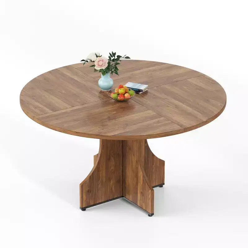 47 Round Dining Table for 4-6, Farmhouse Wood Circle Kitchen Table with Pedestal Base, Space-Saving for Apartment