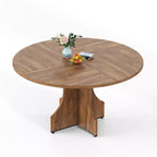 Table à manger ronde de 47" pour 4-6 personnes, table de cuisine circulaire en bois style ferme avec pied central, gain de place pour appartement