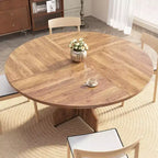 Table à manger ronde de 47" pour 4-6 personnes, table de cuisine circulaire en bois style ferme avec pied central, gain de place pour appartement