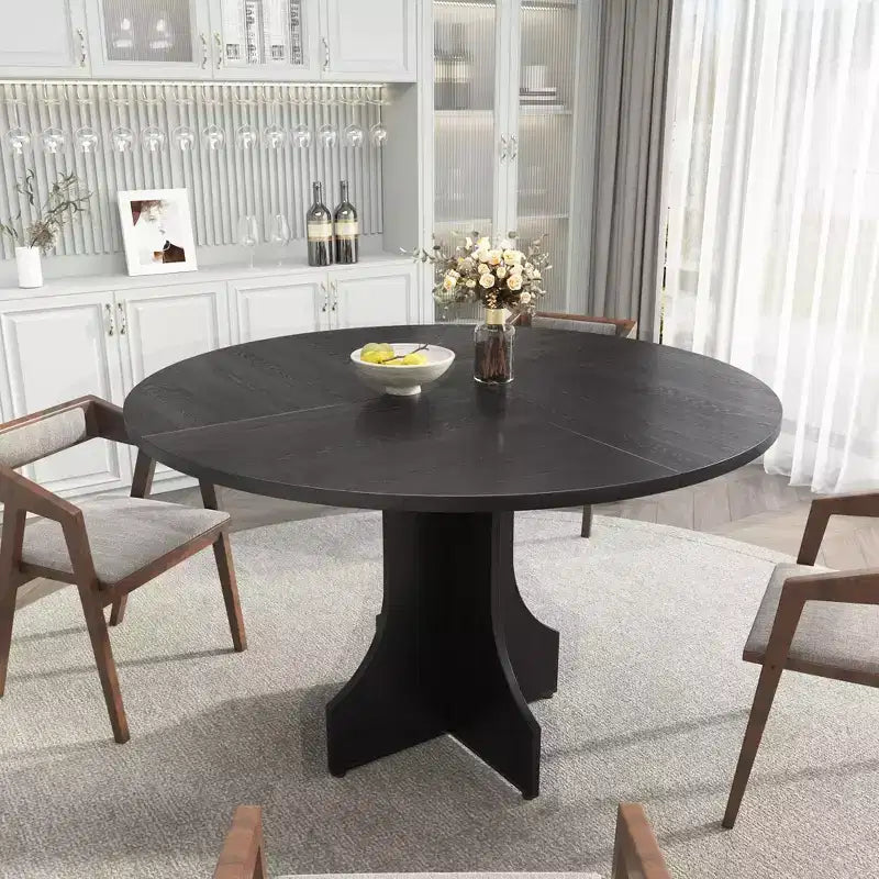 47 Round Dining Table for 4-6, Farmhouse Wood Circle Kitchen Table with Pedestal Base, Space-Saving for Apartment