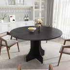 Table à manger ronde de 47" pour 4-6 personnes, table de cuisine circulaire en bois style ferme avec pied central, gain de place pour appartement