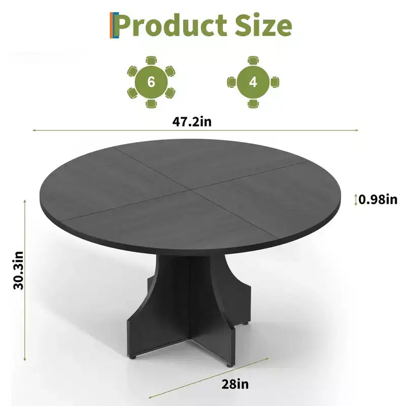 47 Round Dining Table for 4-6, Farmhouse Wood Circle Kitchen Table with Pedestal Base, Space-Saving for Apartment
