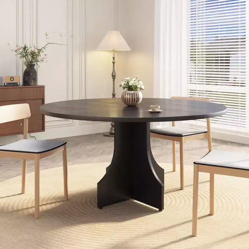 47 Round Dining Table for 4-6, Farmhouse Wood Circle Kitchen Table with Pedestal Base, Space-Saving for Apartment