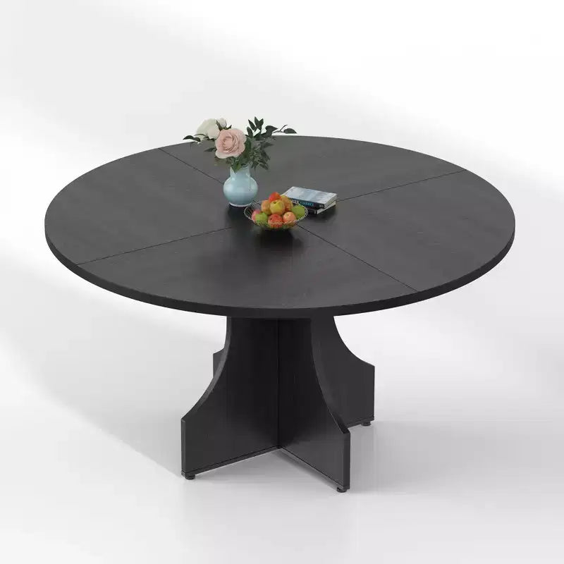 47 Round Dining Table for 4-6, Farmhouse Wood Circle Kitchen Table with Pedestal Base, Space-Saving for Apartment