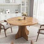 Table à manger ronde de 47" pour 4-6 personnes, table de cuisine circulaire en bois style ferme avec pied central, gain de place pour appartement