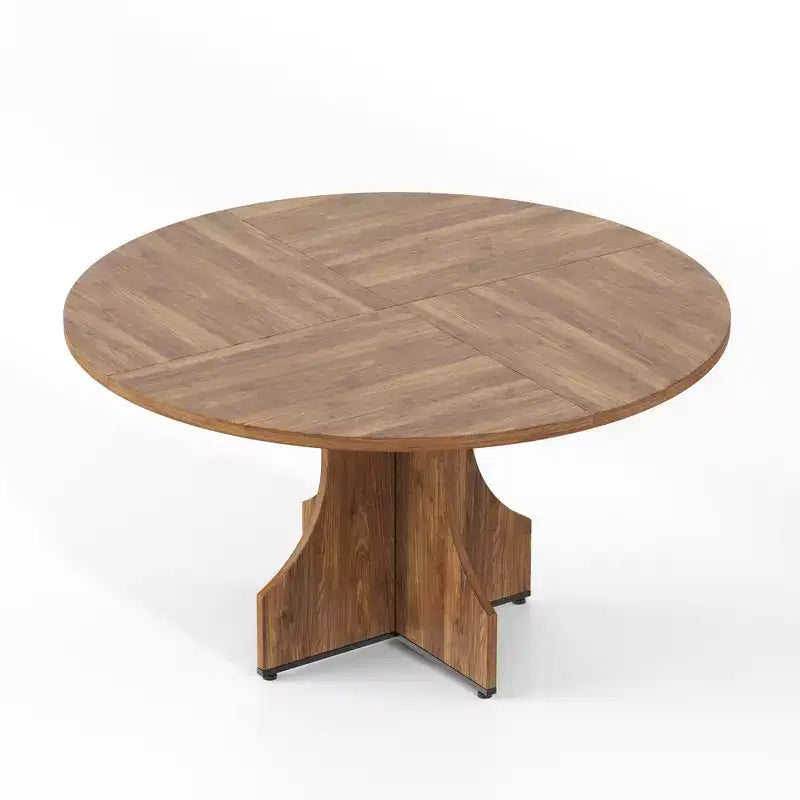 47 Round Dining Table for 4-6, Farmhouse Wood Circle Kitchen Table with Pedestal Base, Space-Saving for Apartment