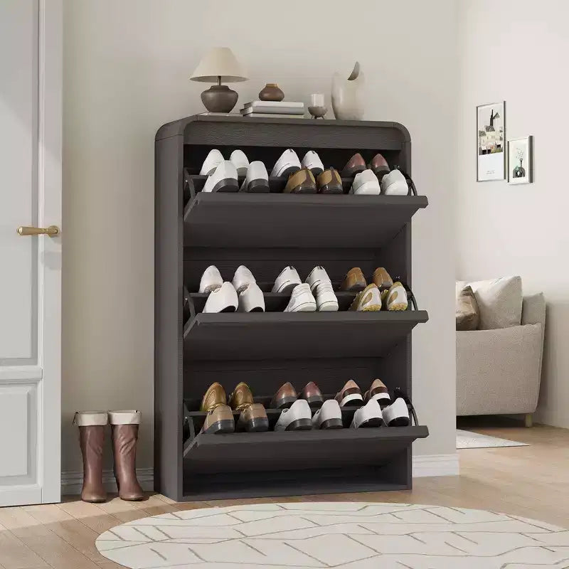 3 Flip Drawer Shoe Cabinet with Adjustable Shelves Slim Shoe Organizer for Entryway