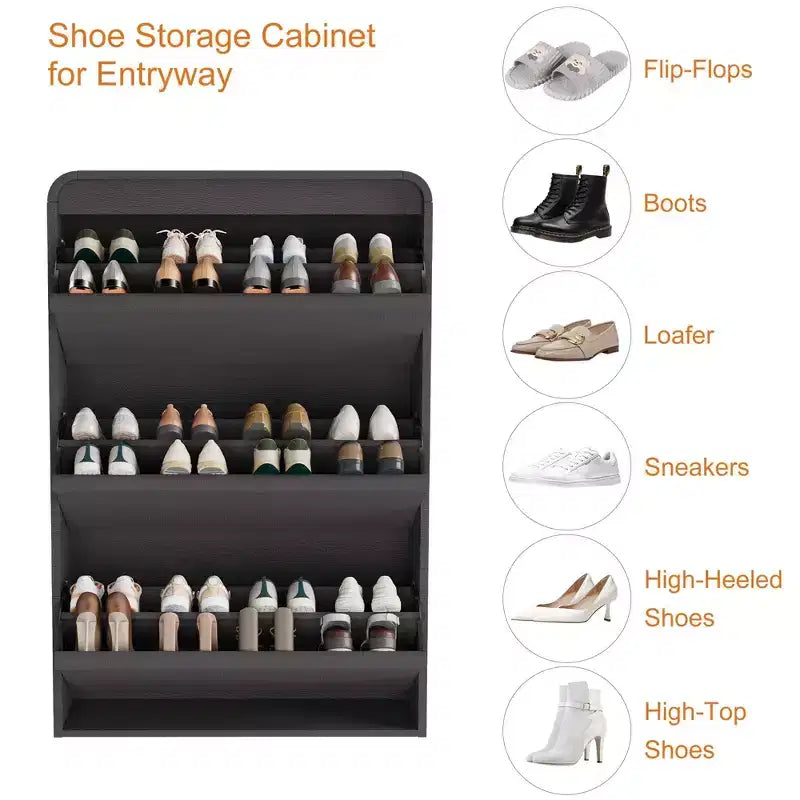 3 Flip Drawer Shoe Cabinet with Adjustable Shelves Slim Shoe Organizer for Entryway