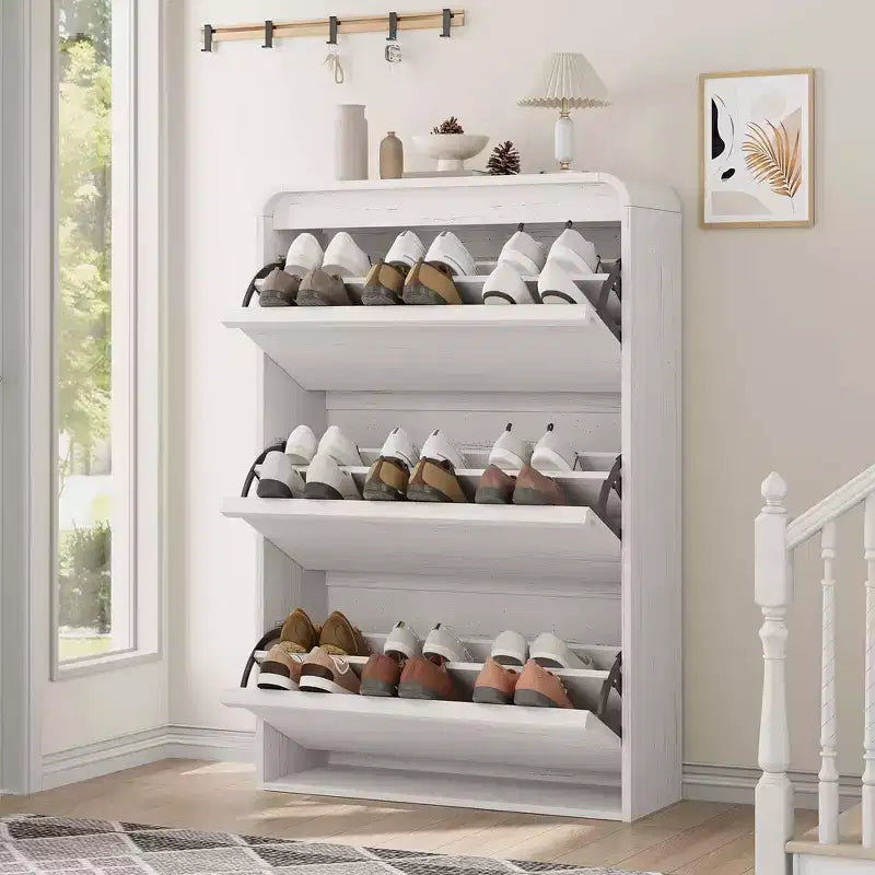 3 Flip Drawer Shoe Cabinet with Adjustable Shelves Slim Shoe Organizer for Entryway