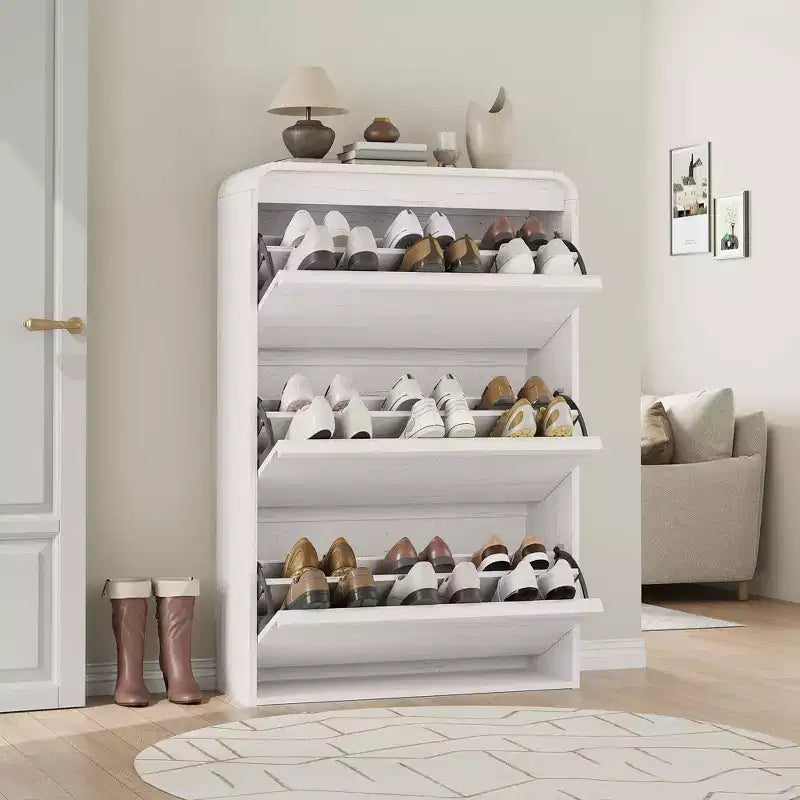 3 Flip Drawer Shoe Cabinet with Adjustable Shelves Slim Shoe Organizer for Entryway