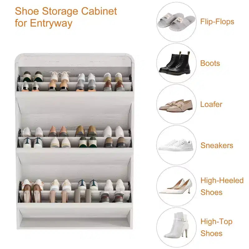 3 Flip Drawer Shoe Cabinet with Adjustable Shelves Slim Shoe Organizer for Entryway