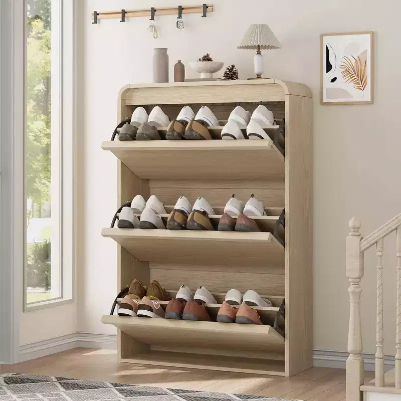 3 Flip Drawer Shoe Cabinet with Adjustable Shelves Slim Shoe Organizer for Entryway