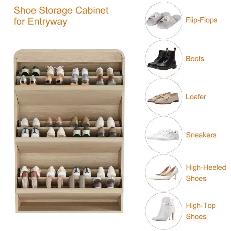 3 Flip Drawer Shoe Cabinet with Adjustable Shelves Slim Shoe Organizer for Entryway