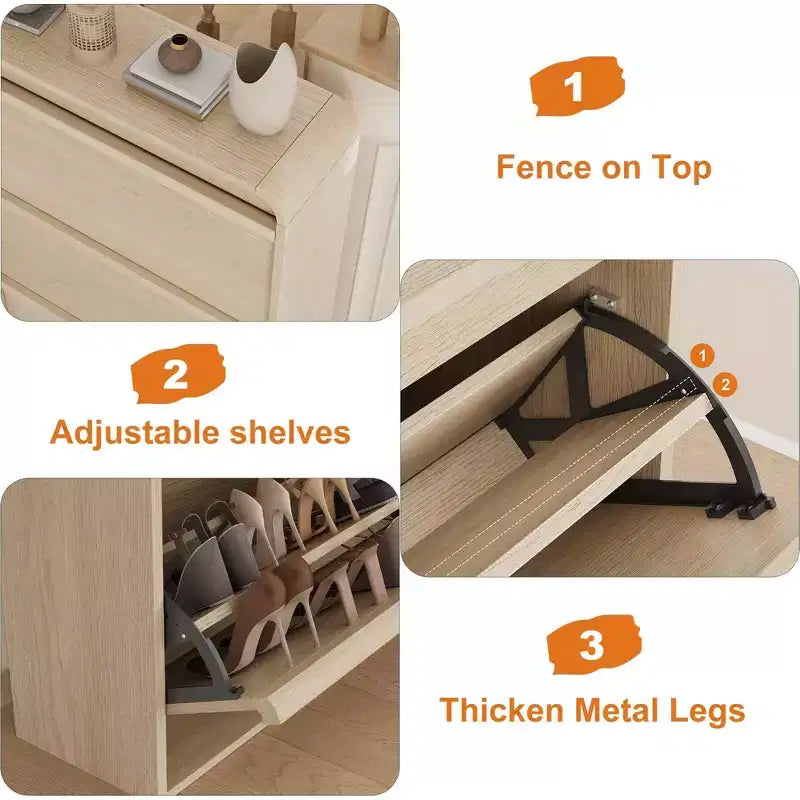 3 Flip Drawer Shoe Cabinet with Adjustable Shelves Slim Shoe Organizer for Entryway