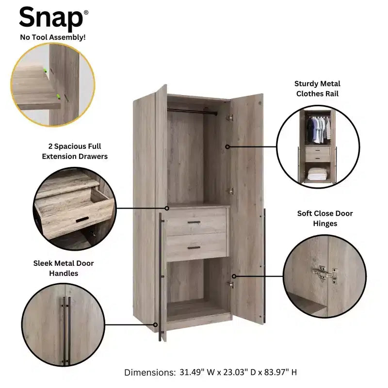 2pc 4 Door 5 Shelf Module Wardrobe