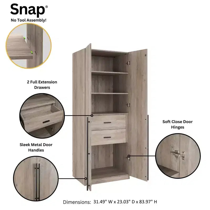 2pc 4 Door 5 Shelf Module Wardrobe