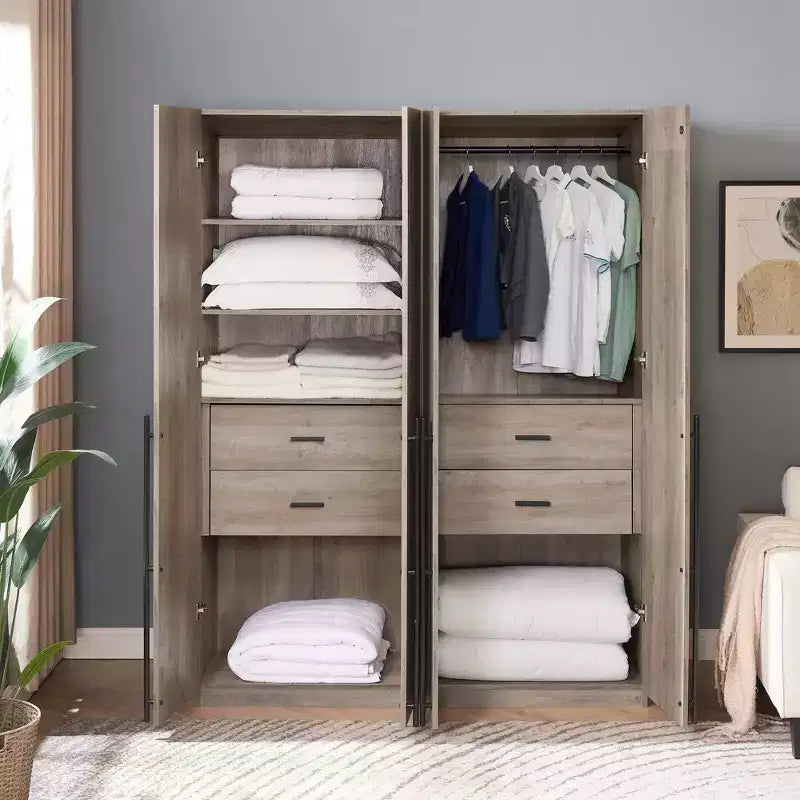 2pc 4 Door 5 Shelf Module Wardrobe