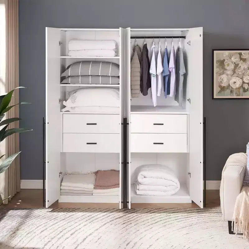 2pc 4 Door 5 Shelf Module Wardrobe
