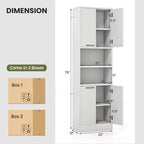 Armoire de rangement haute de salle de bain de 190,5 cm avec 4 portes et 2 compartiments ouverts, sur pied, noire/blanche