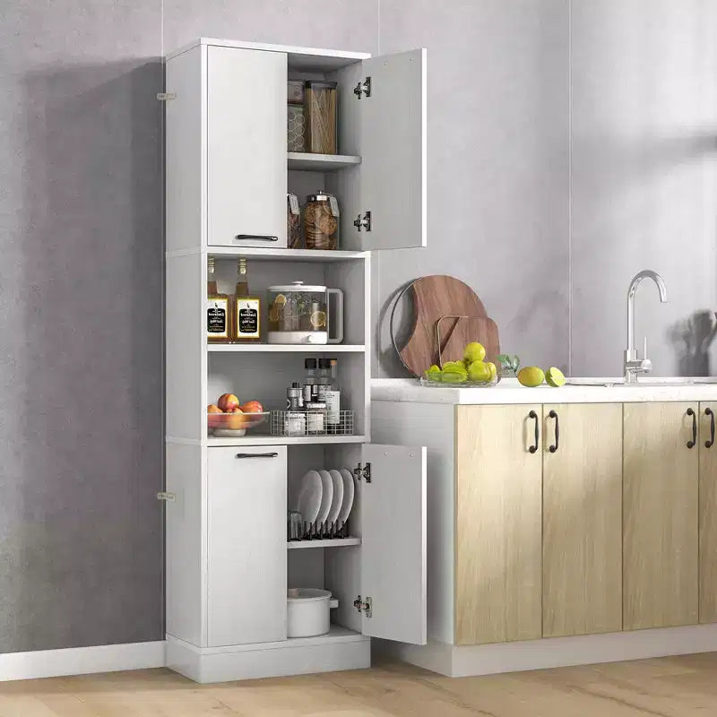 75 Tall Bathroom Storage Cabinet with 4 Doors & 2 Open Compartments Freestanding Black/White