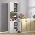 Armoire de rangement haute de salle de bain de 190,5 cm avec 4 portes et 2 compartiments ouverts, sur pied, noire/blanche