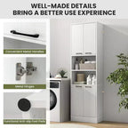 Armoire de rangement haute de salle de bain de 190,5 cm avec 4 portes et 2 compartiments ouverts, sur pied, noire/blanche