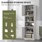 Armoire de rangement haute de salle de bain de 190,5 cm avec 4 portes et 2 compartiments ouverts, sur pied, noire/blanche