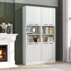 Armoire de rangement haute de salle de bain de 190,5 cm avec 4 portes et 2 compartiments ouverts, sur pied, noire/blanche
