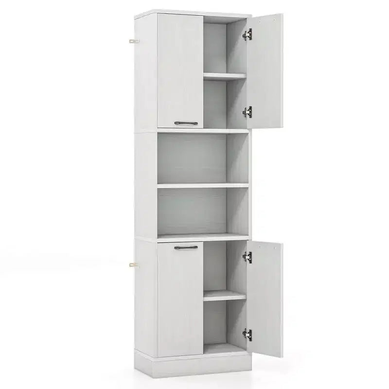 75 Tall Bathroom Storage Cabinet with 4 Doors & 2 Open Compartments Freestanding Black/White