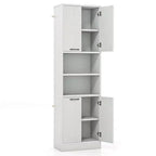 Armoire de rangement haute de salle de bain de 190,5 cm avec 4 portes et 2 compartiments ouverts, sur pied, noire/blanche