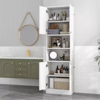 Armoire de rangement haute de salle de bain de 190,5 cm avec 4 portes et 2 compartiments ouverts, sur pied, noire/blanche
