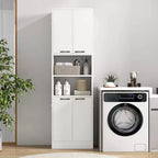 Armoire de rangement haute de salle de bain de 190,5 cm avec 4 portes et 2 compartiments ouverts, sur pied, noire/blanche