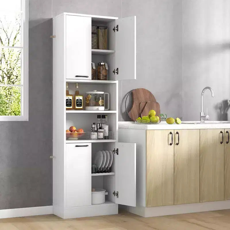 75 Tall Bathroom Storage Cabinet with 4 Doors & 2 Open Compartments Freestanding Black/White