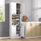 Armoire de rangement haute de salle de bain de 190,5 cm avec 4 portes et 2 compartiments ouverts, sur pied, noire/blanche