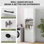 Armoire de rangement haute de salle de bain de 190,5 cm avec 4 portes et 2 compartiments ouverts, sur pied, noire/blanche