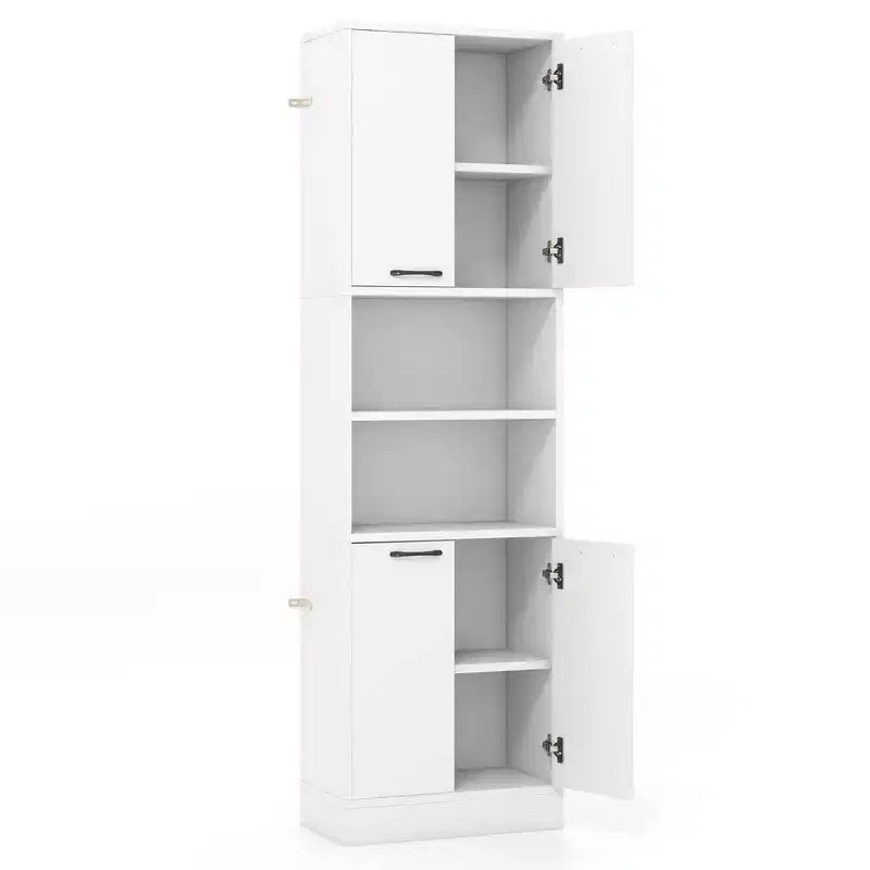 75 Tall Bathroom Storage Cabinet with 4 Doors & 2 Open Compartments Freestanding Black/White