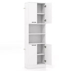 Armoire de rangement haute de salle de bain de 190,5 cm avec 4 portes et 2 compartiments ouverts, sur pied, noire/blanche