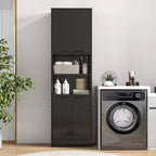 Armoire de rangement haute de salle de bain de 190,5 cm avec 4 portes et 2 compartiments ouverts, sur pied, noire/blanche