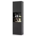 Costway 75 Tall Bathroom Storage Cabinet with 4 Doors & 2 Open Compartments Freestanding Black/White