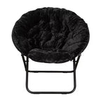 Fauteuil lune pliant surdimensionné de 38 po en fausse fourrure avec pouf pliant pour dortoir et chambre