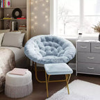 Fauteuil lune pliant surdimensionné de 38 po en fausse fourrure avec pouf pliant pour dortoir et chambre
