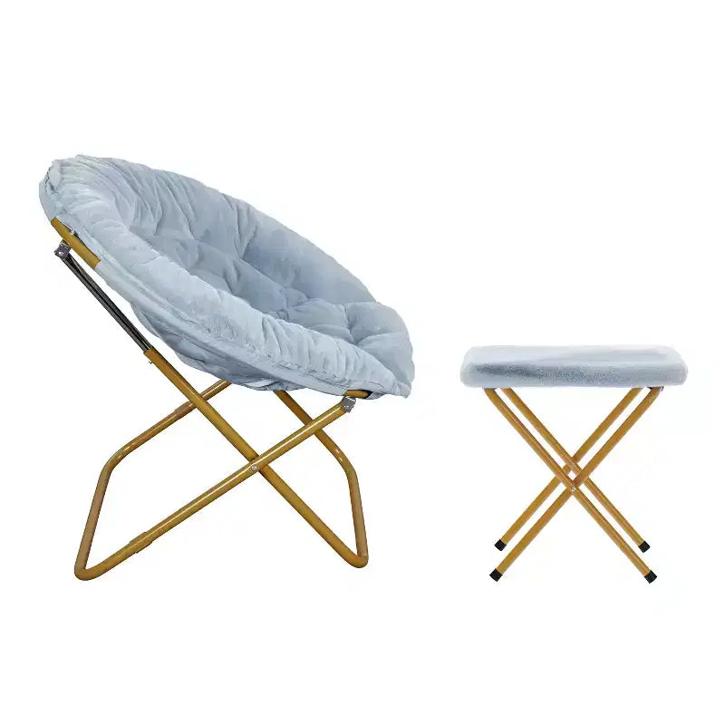 38 Oversize Portable Faux Fur Folding Saucer Moon Chair with Folding Ottoman for Dorm and Bedroom