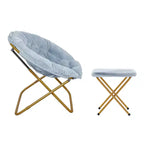 Fauteuil lune pliant surdimensionné de 38 po en fausse fourrure avec pouf pliant pour dortoir et chambre
