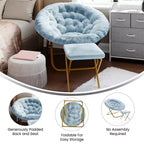 Fauteuil lune pliant surdimensionné de 38 po en fausse fourrure avec pouf pliant pour dortoir et chambre