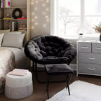 Fauteuil lune pliant surdimensionné de 38 po en fausse fourrure avec pouf pliant pour dortoir et chambre